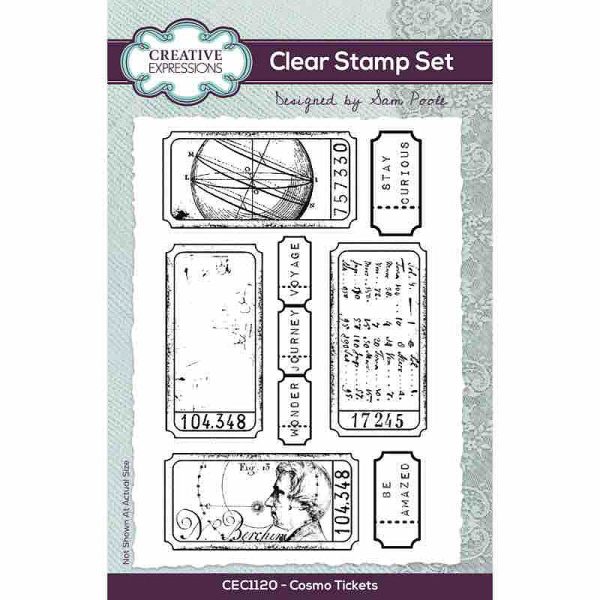 Creative Expressions Sam Poole Cosmo Tickets 4 in x 6 in  Clear Stamp Set Hot on Sale