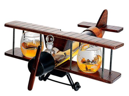 Whiskey Decanter Airplane Set and Glasses For Sale