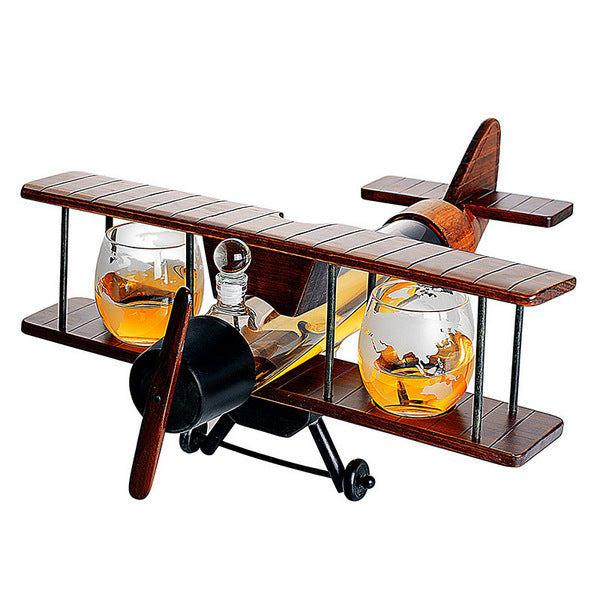 Whiskey Decanter Airplane Set and Glasses For Sale