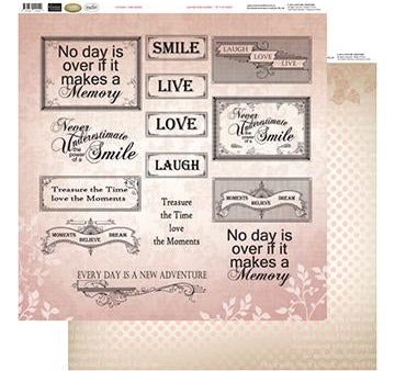 12x12 Patterned Paper  - Pink Words - Vintage Rose Collection (5) on Sale